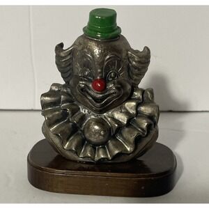 Vintage George Good Pewter Clown Bust‎ On Wood Base